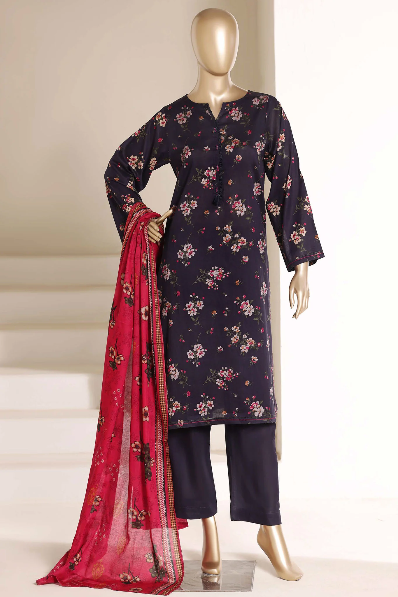 Sada Bahar Stitched 3 Piece Printed Lawn Suit PR-89A Navy Blue Summer Collection