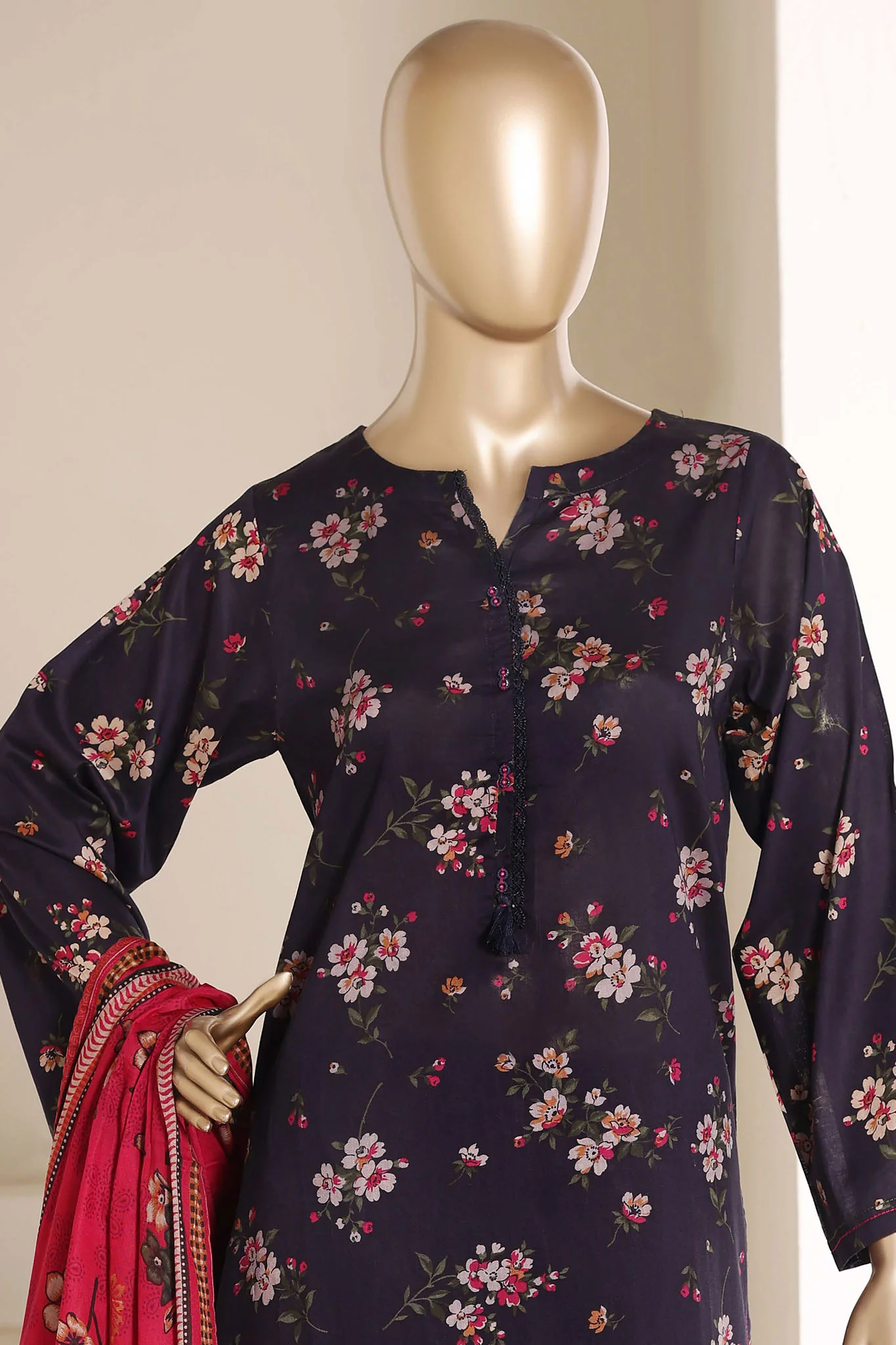 Sada Bahar Stitched 3 Piece Printed Lawn Suit PR-89A Navy Blue Summer Collection - Image 2