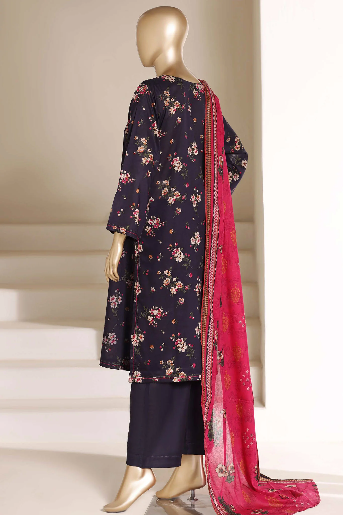 Sada Bahar Stitched 3 Piece Printed Lawn Suit PR-89A Navy Blue Summer Collection - Image 3