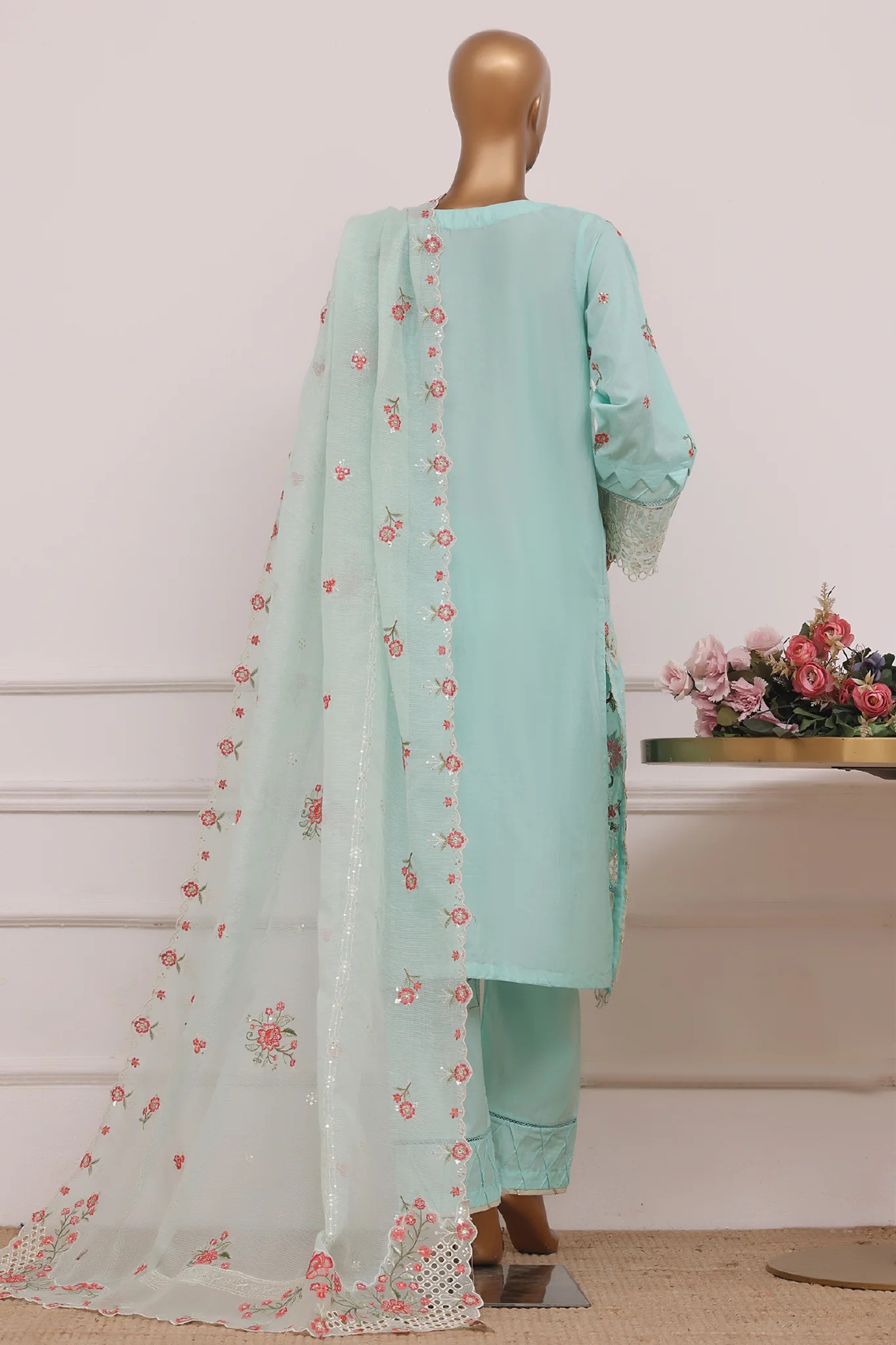 Bin Saeed Stitched 3 Piece Luxury Emb Lawn Suit D-2844 Ferozi Summer Festive Collection - Image 2