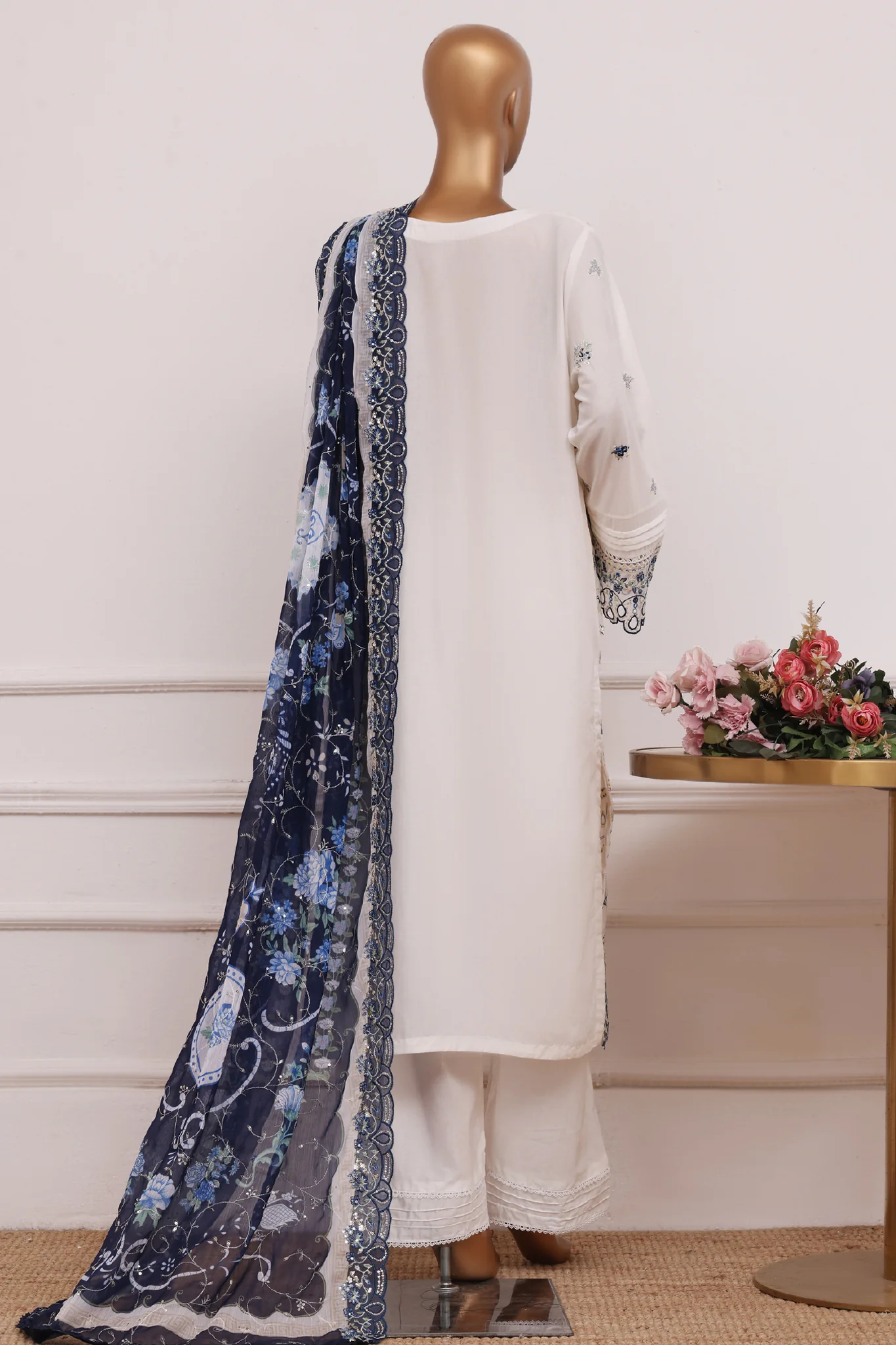 Bin Saeed Stitched 3 Piece Luxury Emb Lawn Suit D-2845 Off White Summer Festive Collection - Image 2