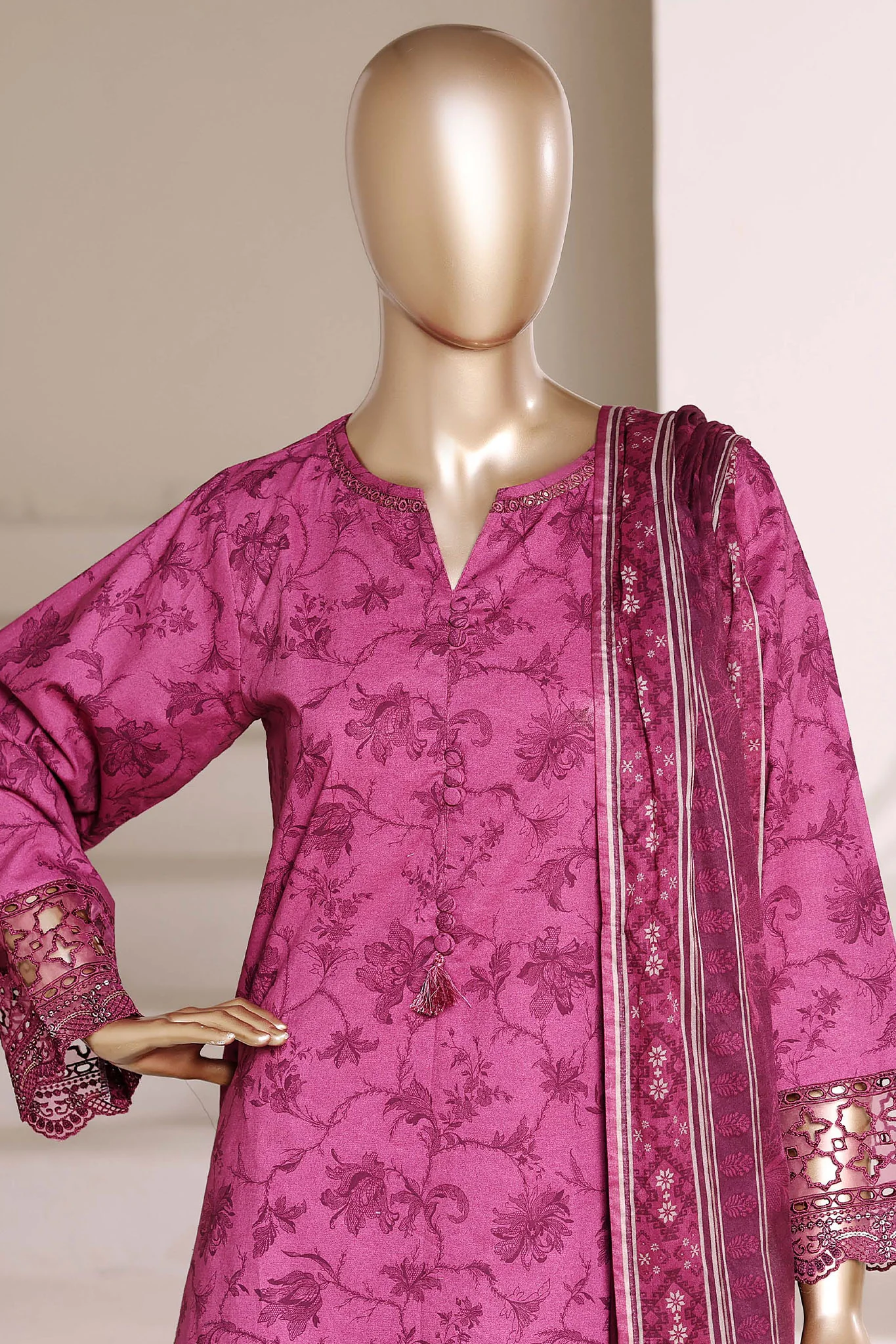 Malika By Sada Bahar Stitched 3 Piece Emb Lawn Suit D-3929 Magenta Festive Summer Collection - Image 2
