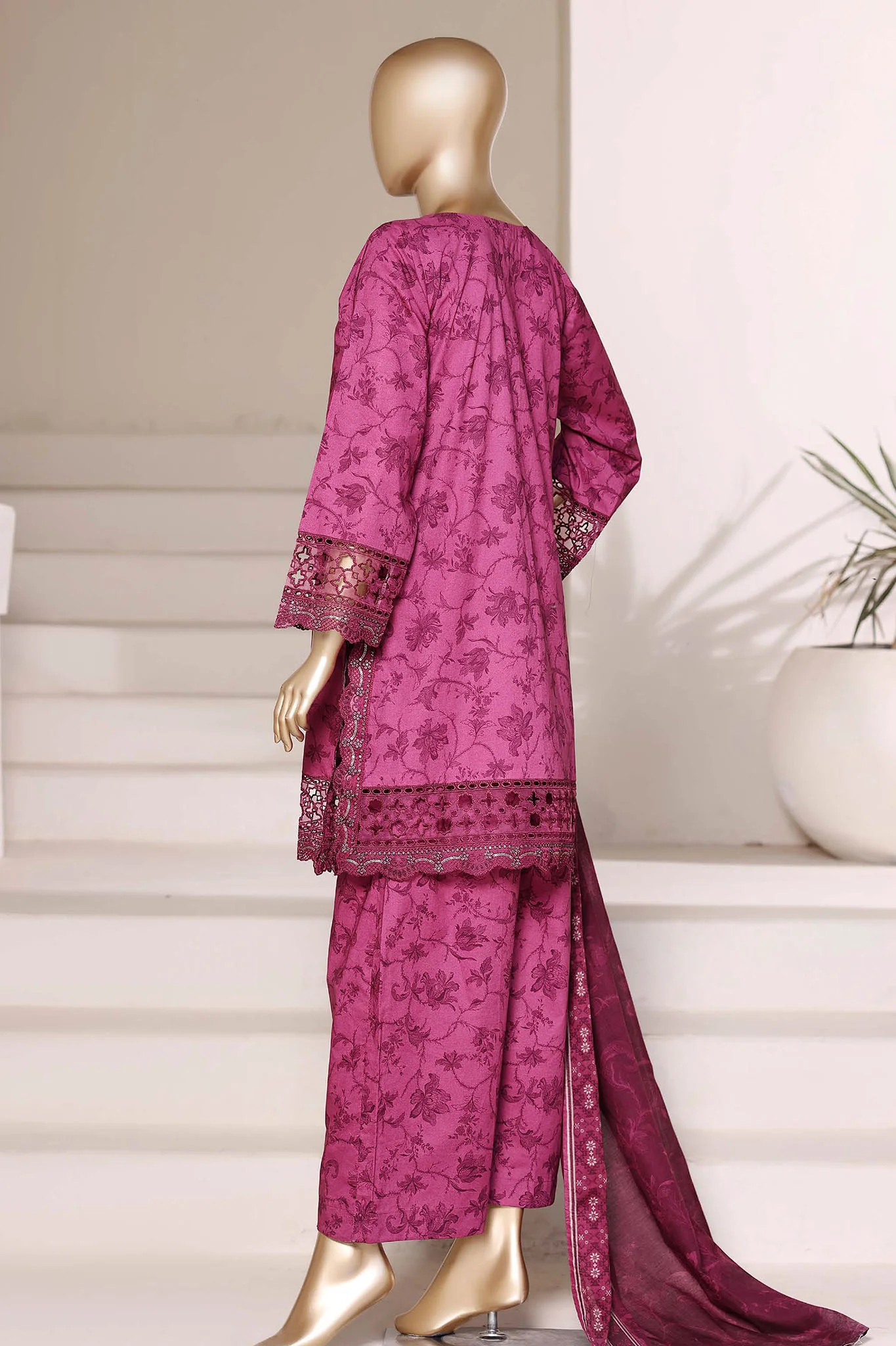 Malika By Sada Bahar Stitched 3 Piece Emb Lawn Suit D-3929 Magenta Festive Summer Collection - Image 3
