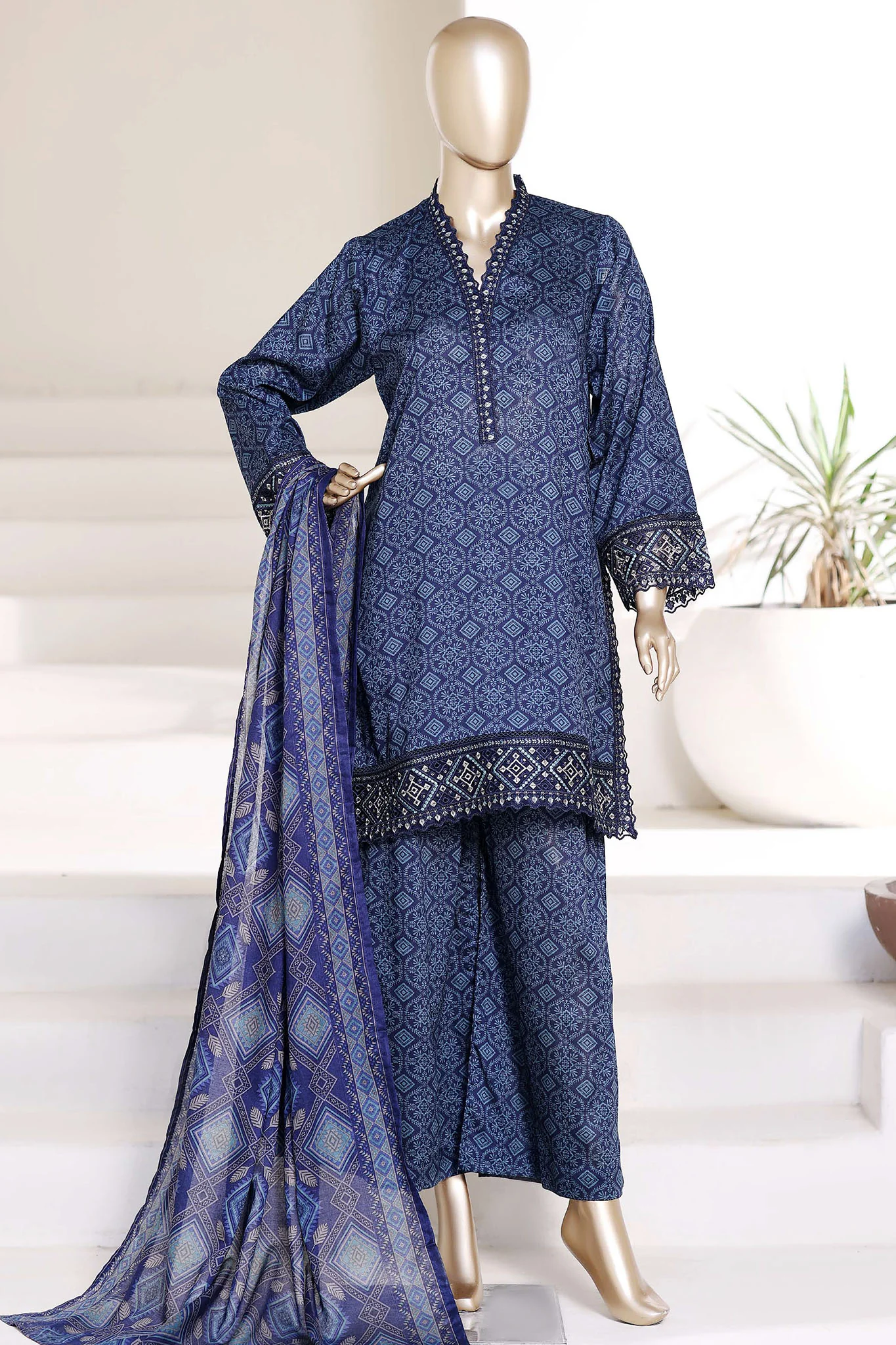 Malika By Sada Bahar Stitched 3 Piece Emb Lawn Suit D-78-A Blue Festive Summer Collection
