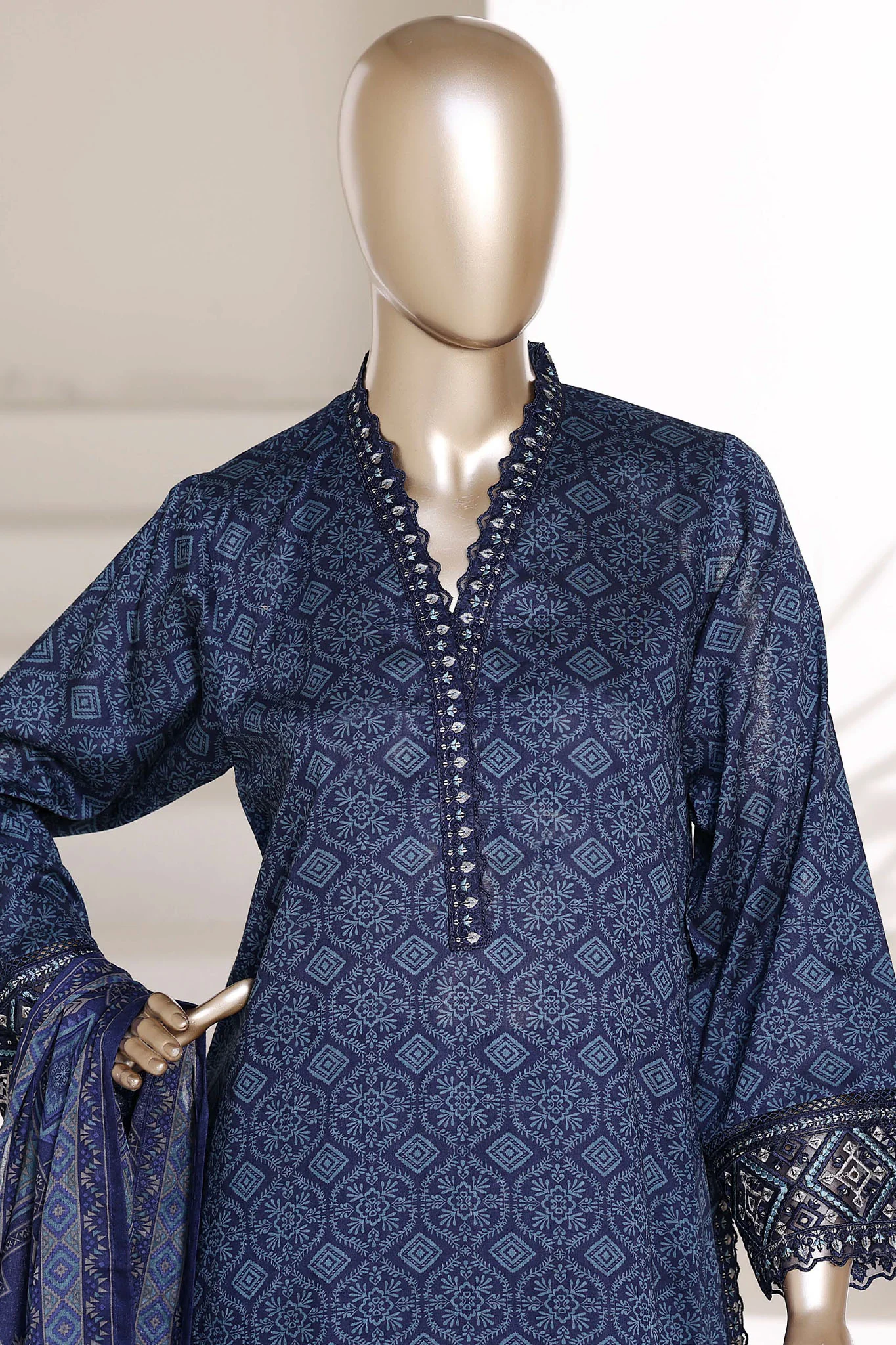 Malika By Sada Bahar Stitched 3 Piece Emb Lawn Suit D-78-A Blue Festive Summer Collection - Image 2