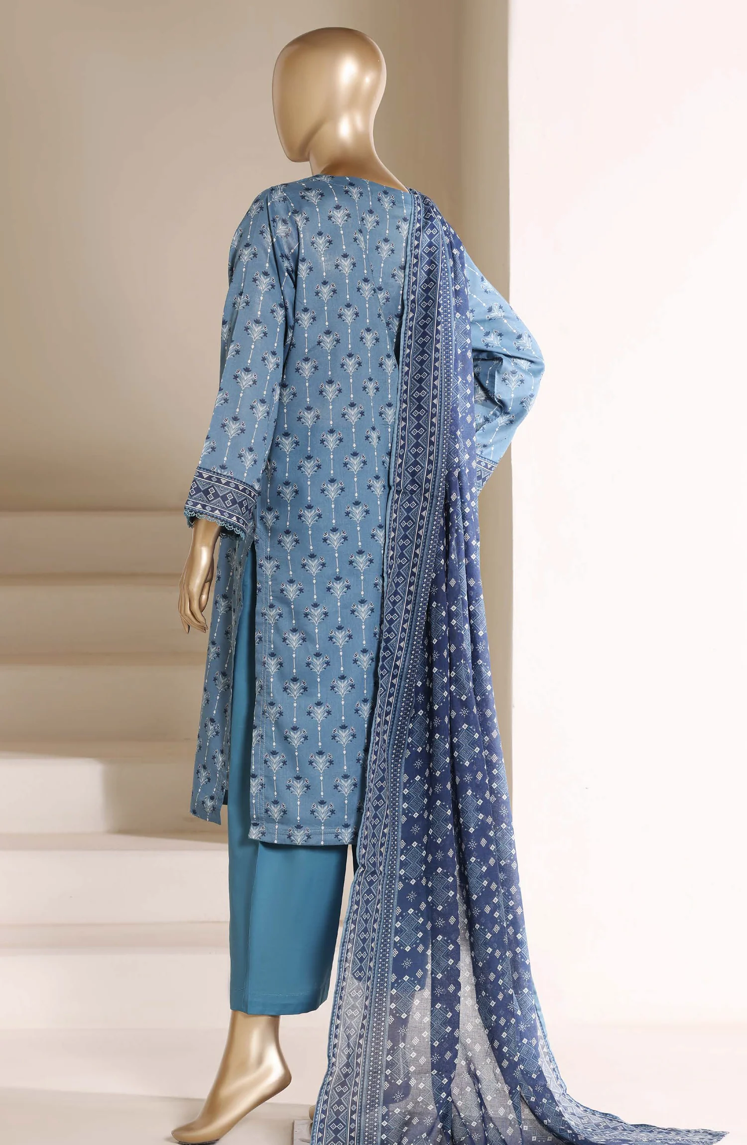 Sadabahar Stitched 3 Piece Printed Lawn Suit D-09 Blue Summer Ready to Wear Collection - Image 2