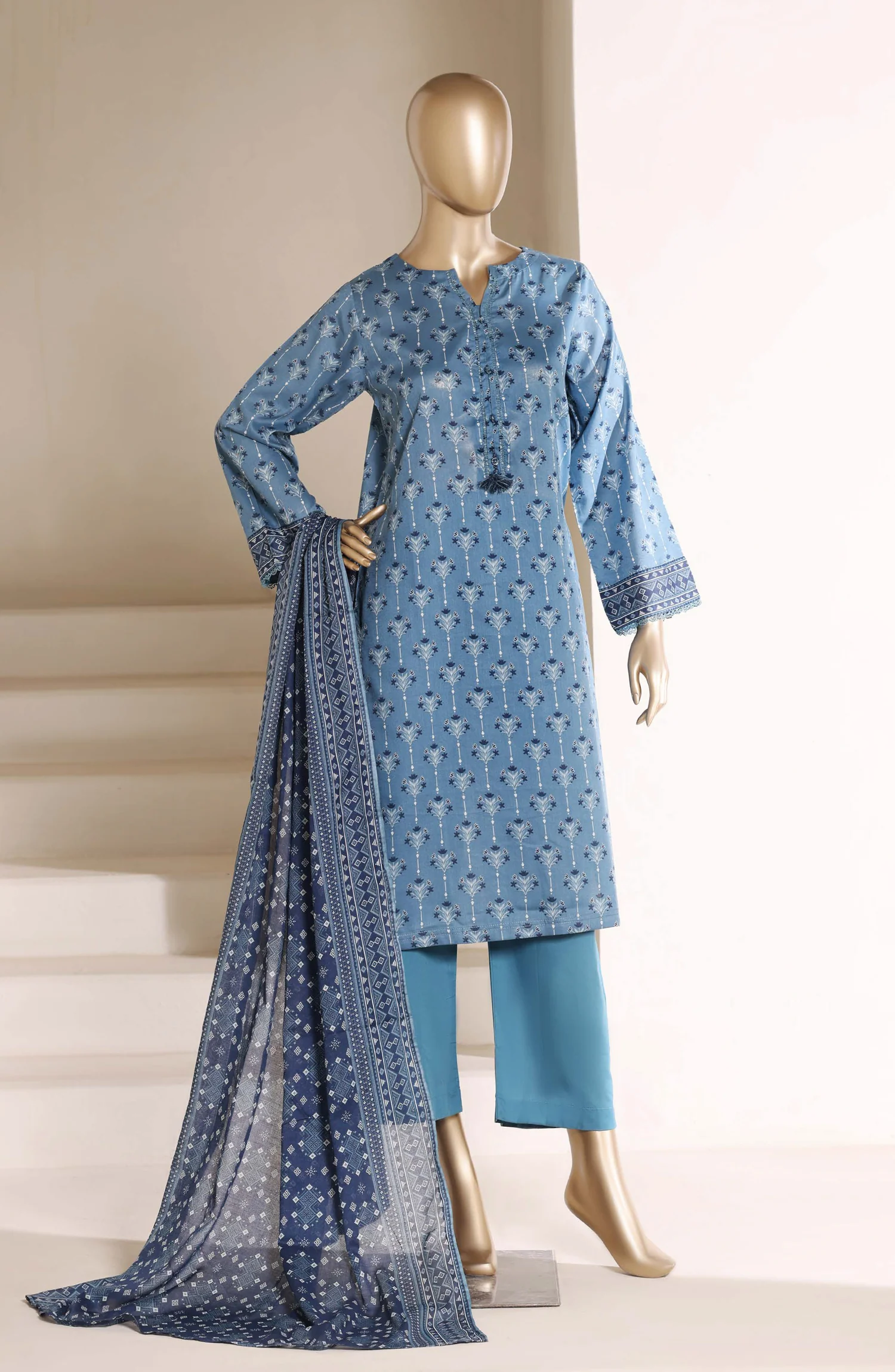 Sadabahar Stitched 3 Piece Printed Lawn Suit D-09 Blue Summer Ready to Wear Collection