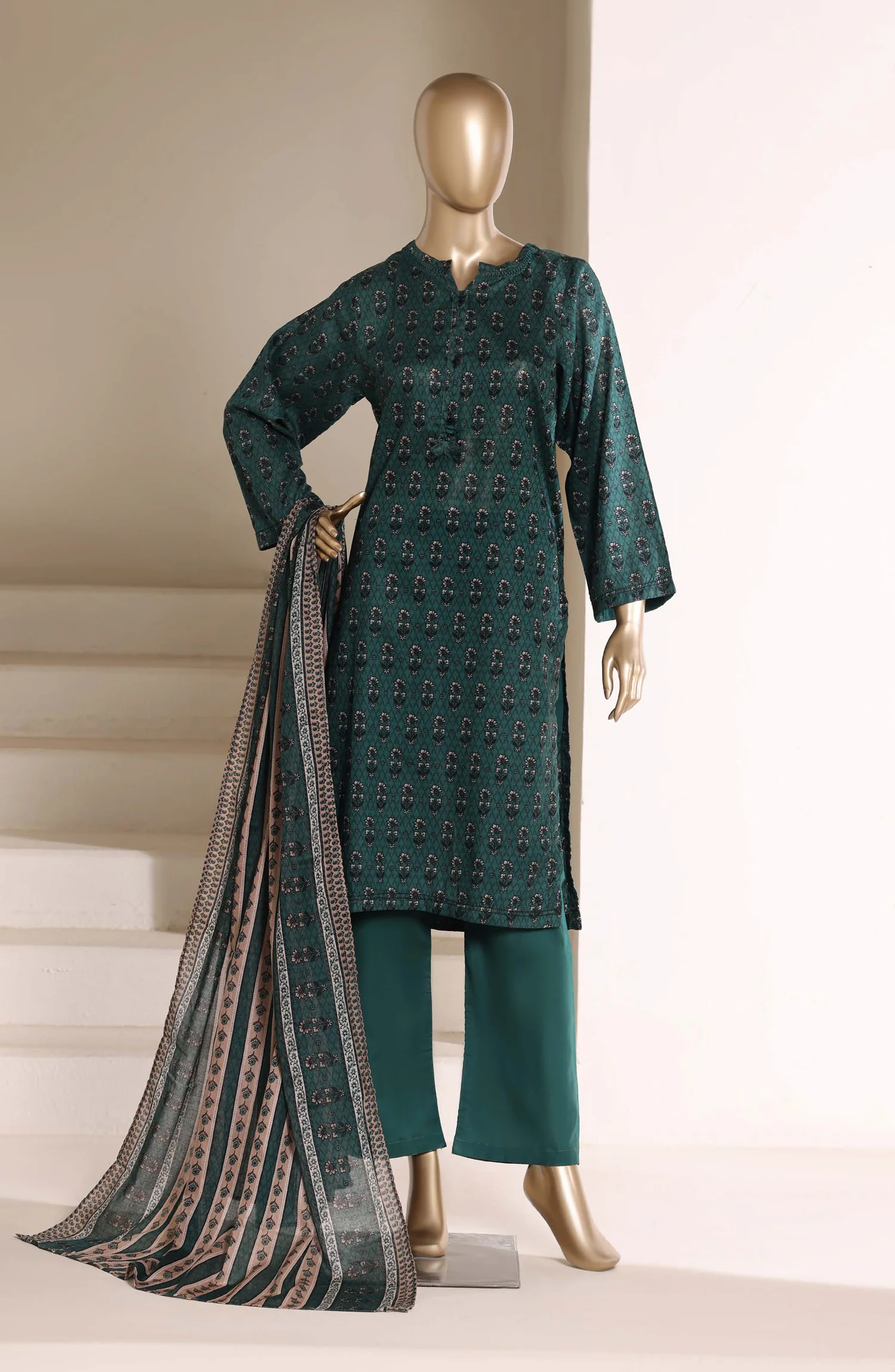 Sadabahar Stitched 3 Piece Printed Lawn Suit D-08 Green Summer Ready to Wear Collection