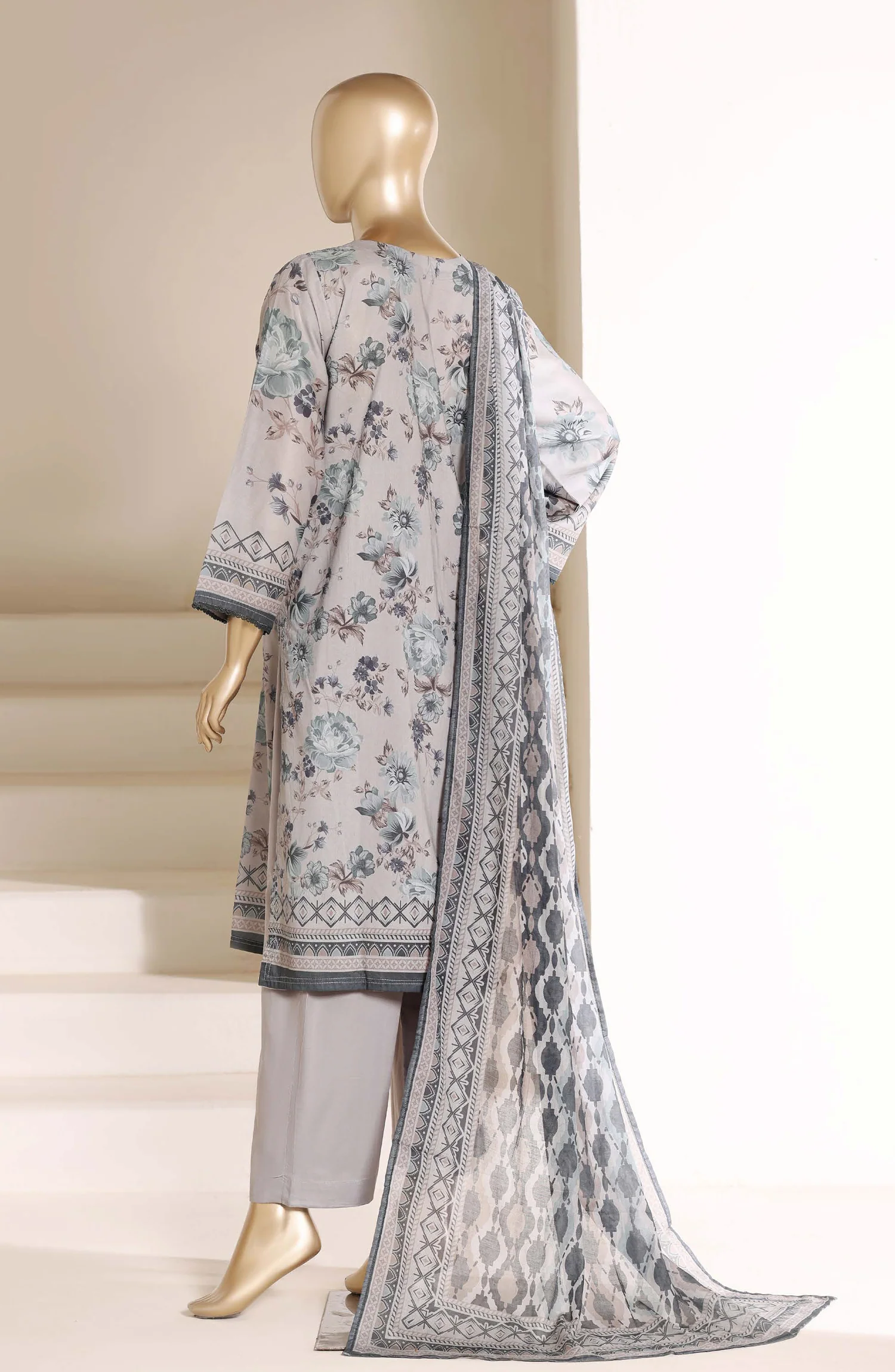 Sadabahar Stitched 3 Piece Printed Lawn Suit D-04 Grey Summer Ready to Wear Collection - Image 3