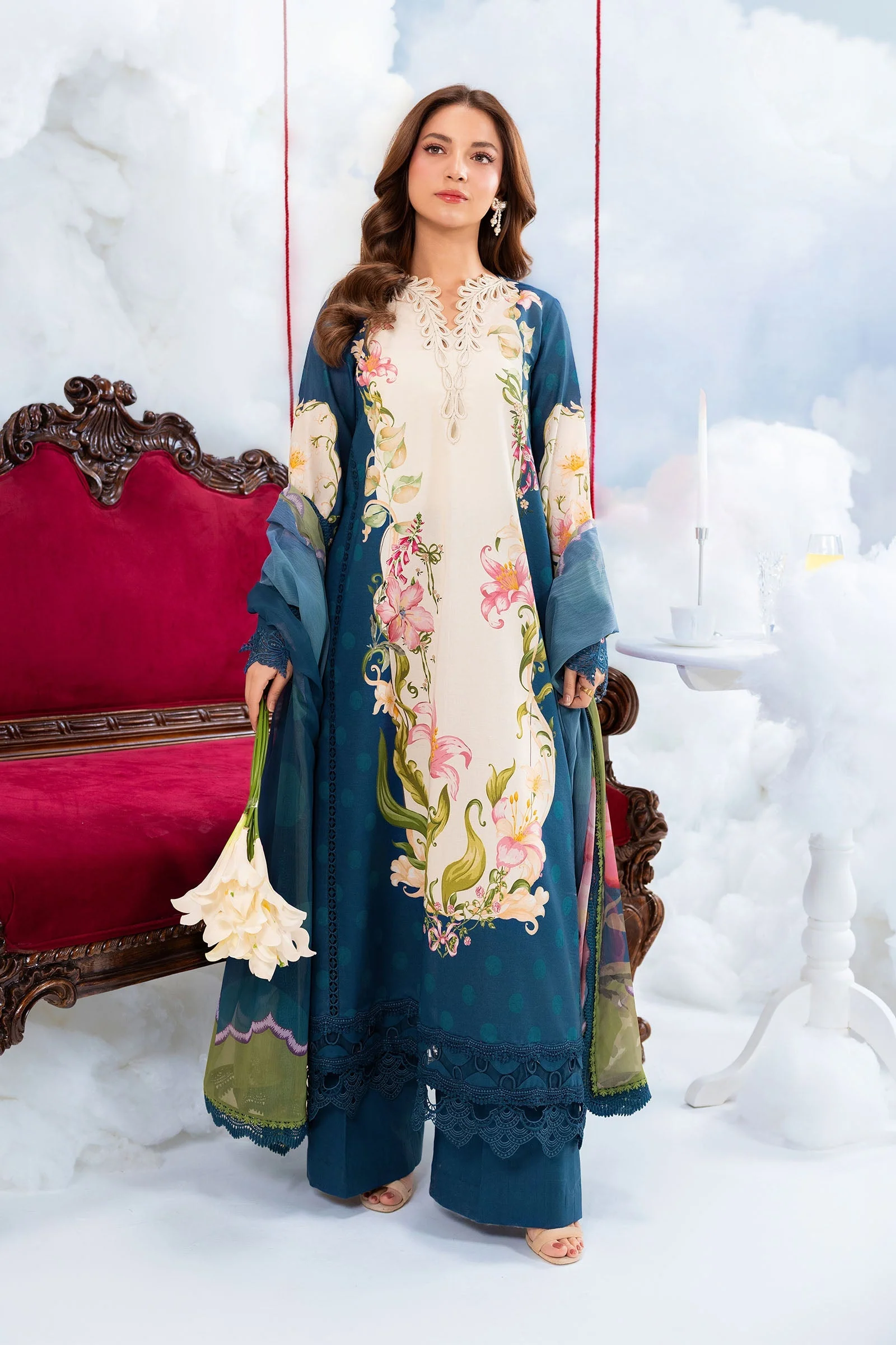 Maria B M.Basics Embroidered Lawn Unstitched 3 Piece Suit MB-CUSV14-05B Spring Summer Collection - Image 2