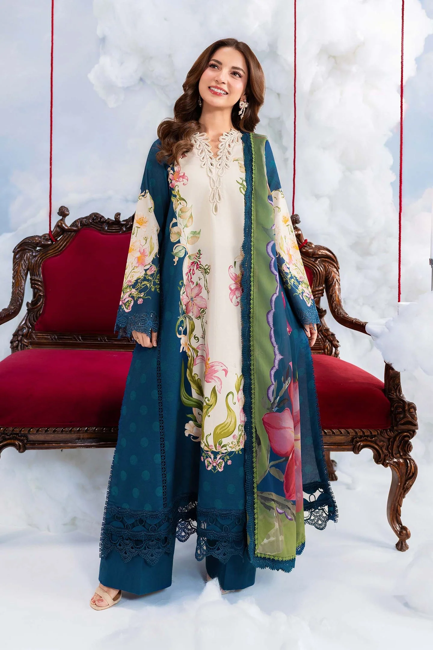 Maria B M.Basics Embroidered Lawn Unstitched 3 Piece Suit MB-CUSV14-05B Spring Summer Collection