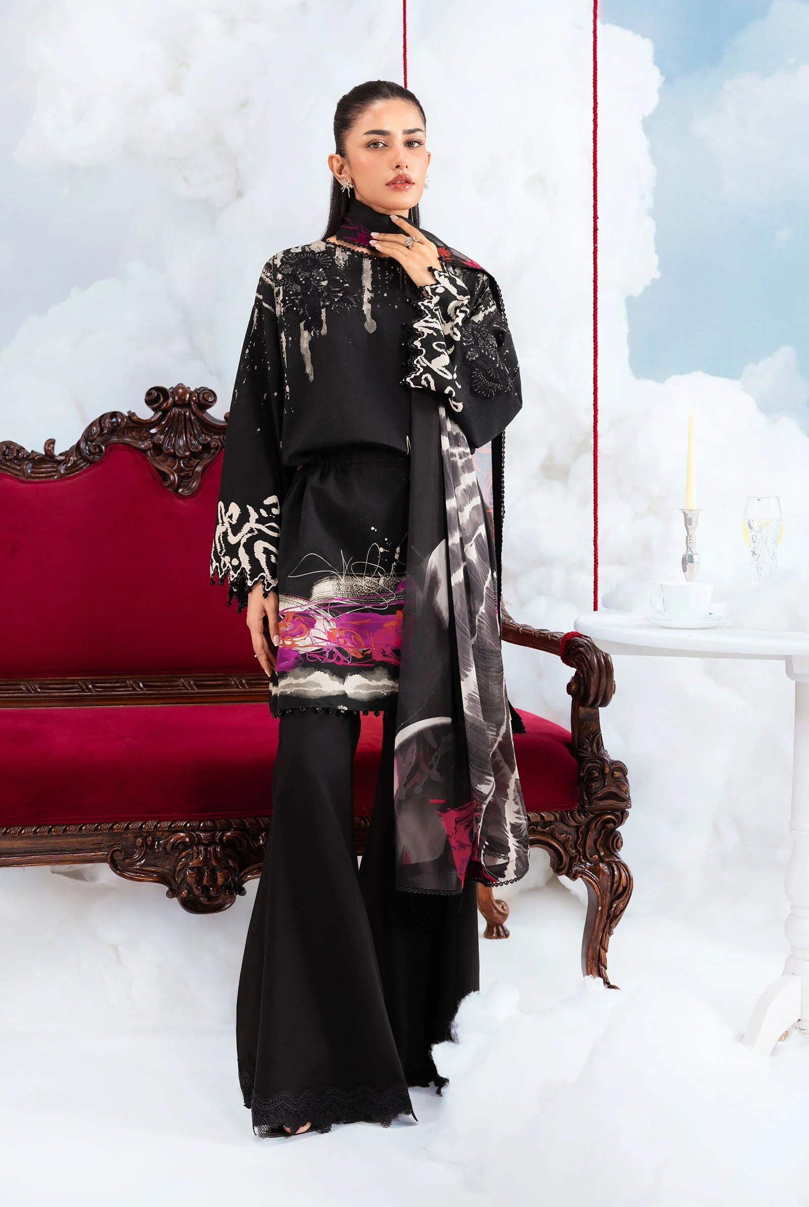 Maria B M.Basics Embroidered Lawn Unstitched 3 Piece Suit MB-CUSV14-06A Spring Summer Collection - Image 2