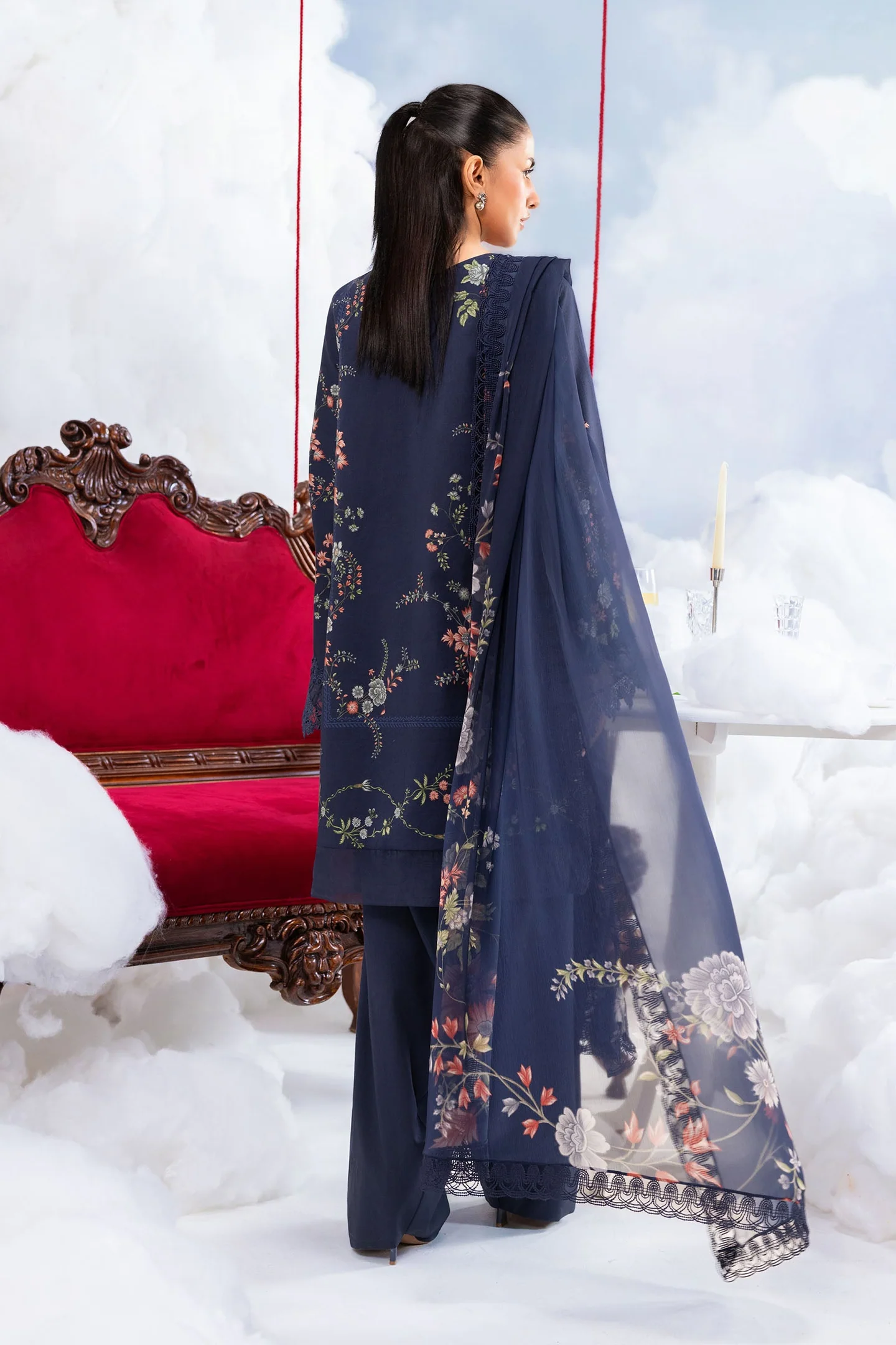 Maria B 3 Piece Unstitched Embroidered Lawn Suit MB-CUSV14-07B Blue Summer - Image 2