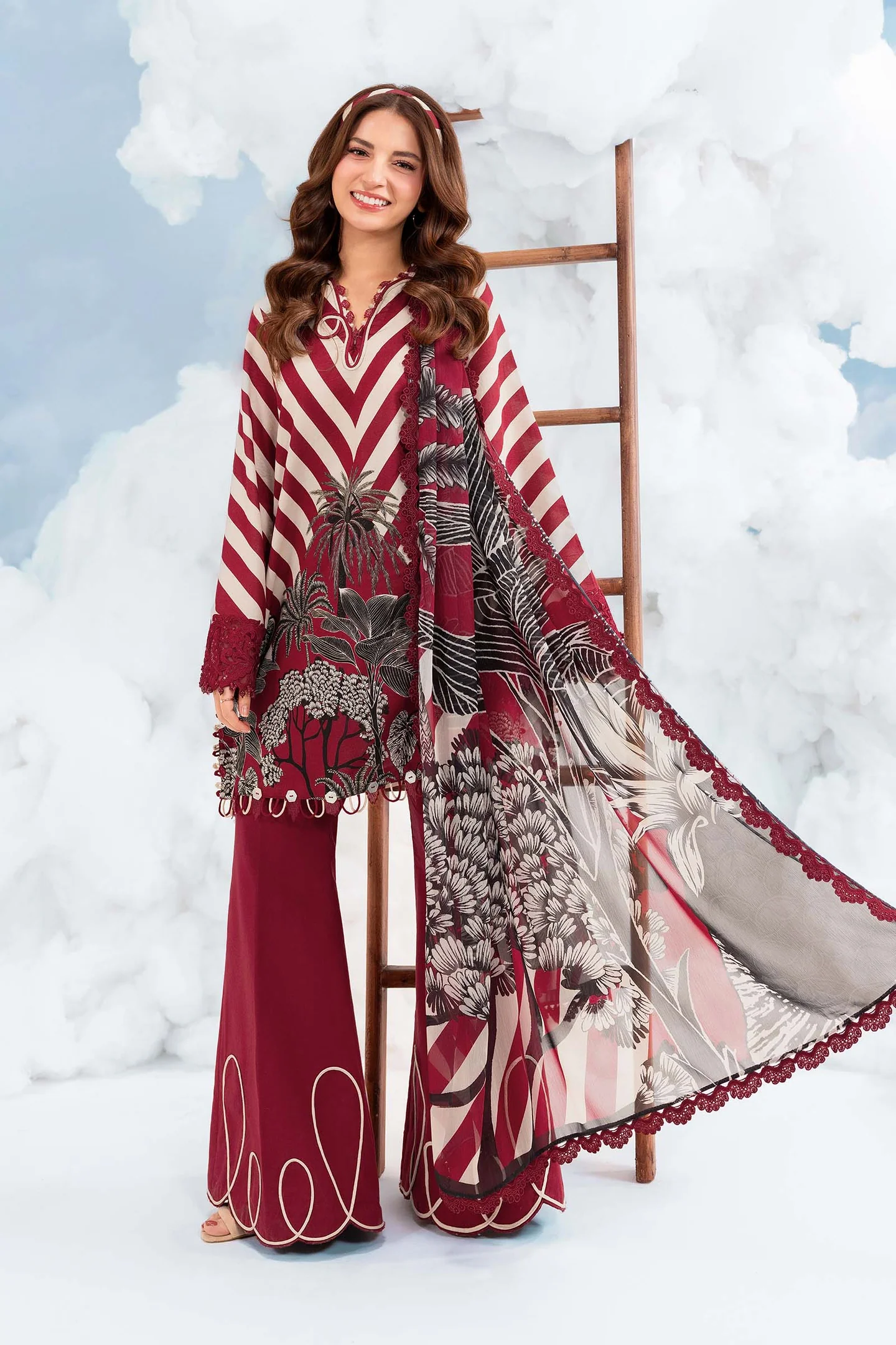 Maria B 3 Piece Unstitched Embroidered Lawn Suit MB-CUSV14-08B Red Summer Collection