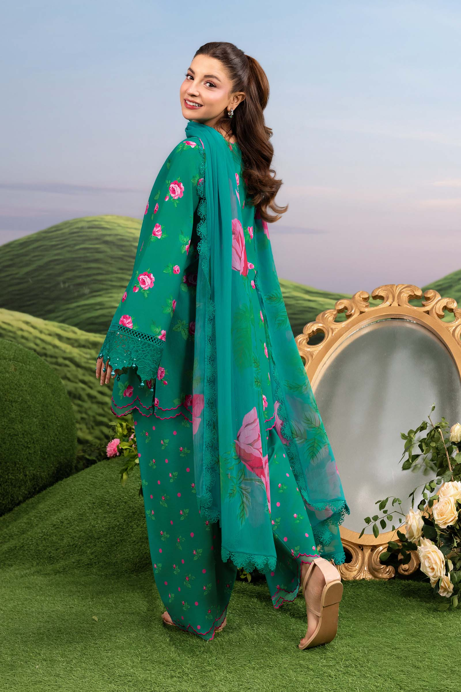 Maria B M.Basics Embroidered Lawn Unstitched 3 Piece Suit MB-CUSV14-09A Spring Summer Collection - Image 2