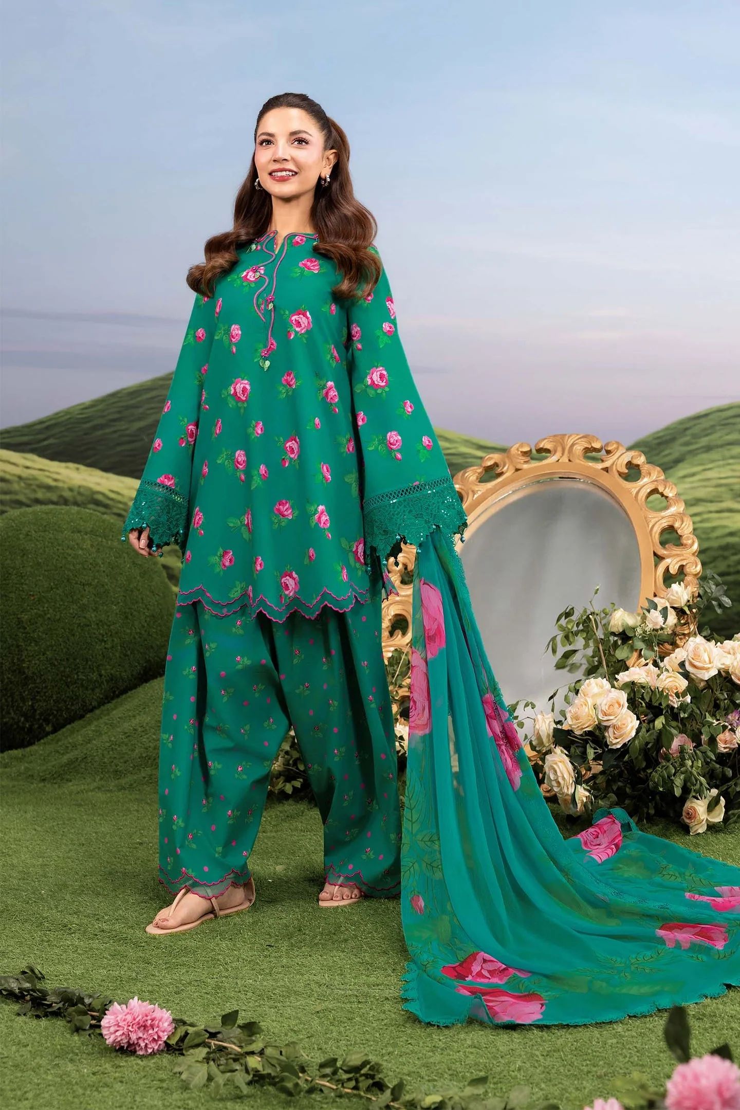 Maria B M.Basics Embroidered Lawn Unstitched 3 Piece Suit MB-CUSV14-09A Spring Summer Collection
