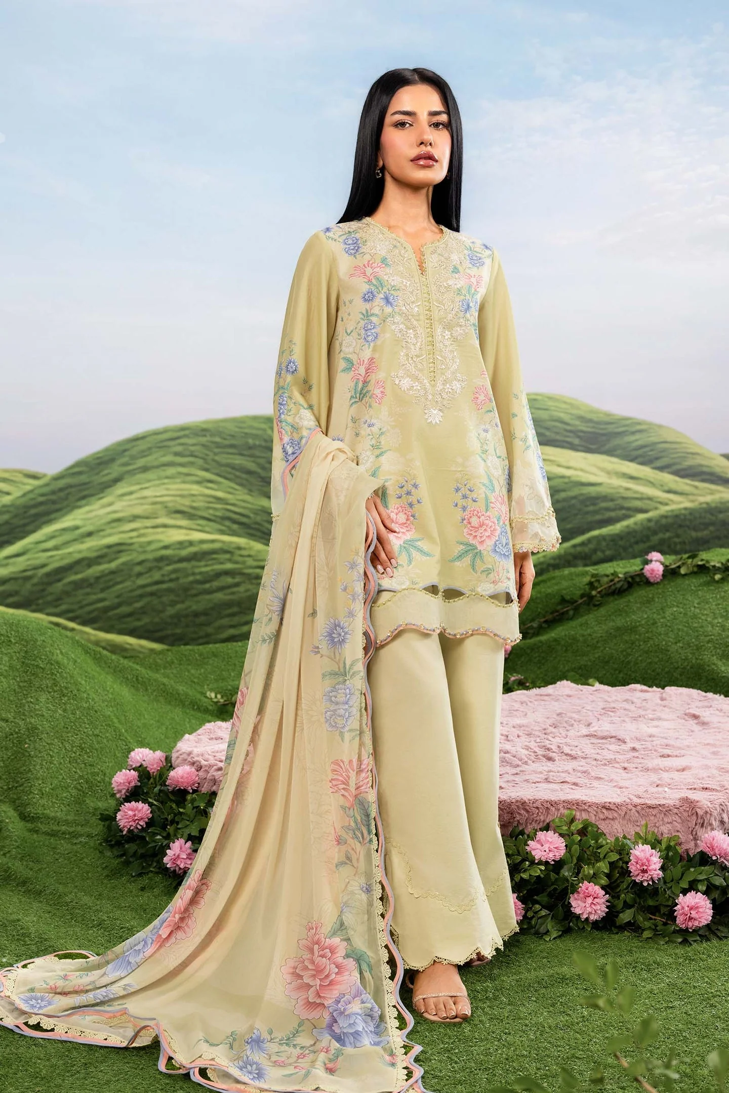 Maria B M.Basics Embroidered Lawn Unstitched 3 Piece Suit MB-CUSV14-11A Spring Summer Collection
