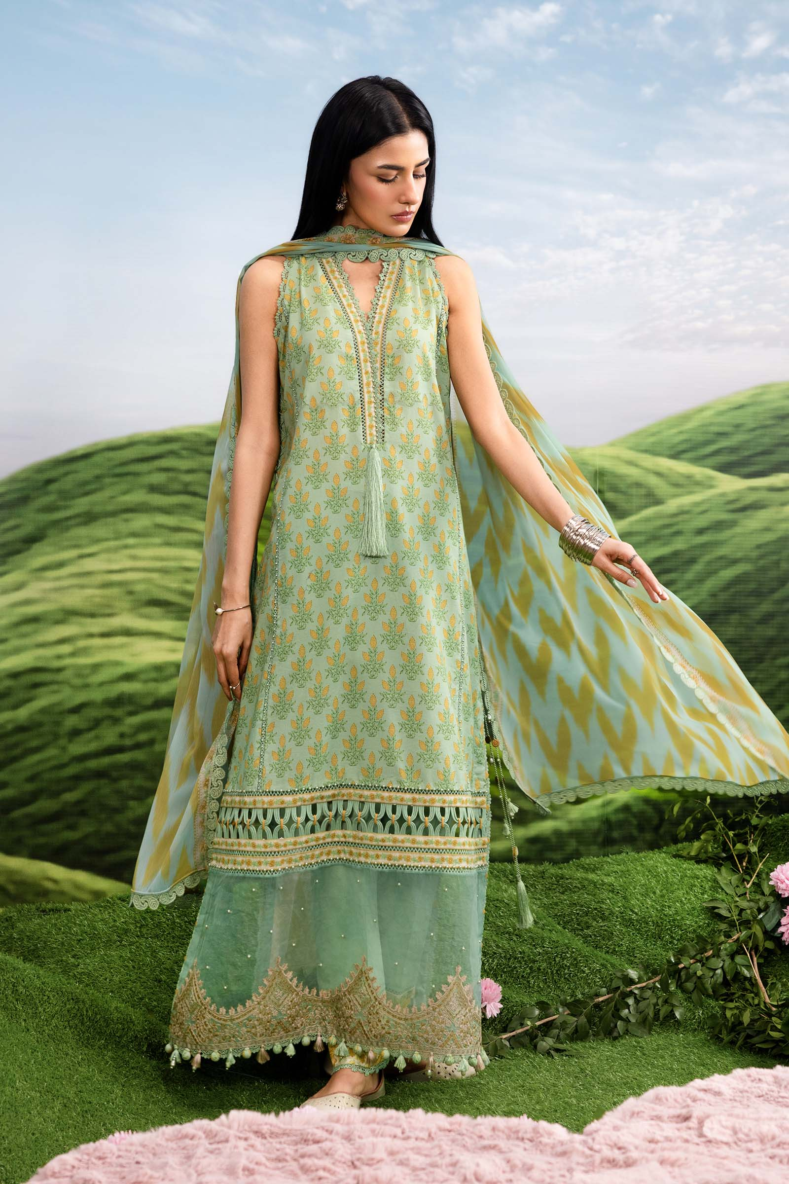 Maria B M.Basics Embroidered Lawn Unstitched 3 Piece Suit MB-CUSV14-12B Spring Summer Collection