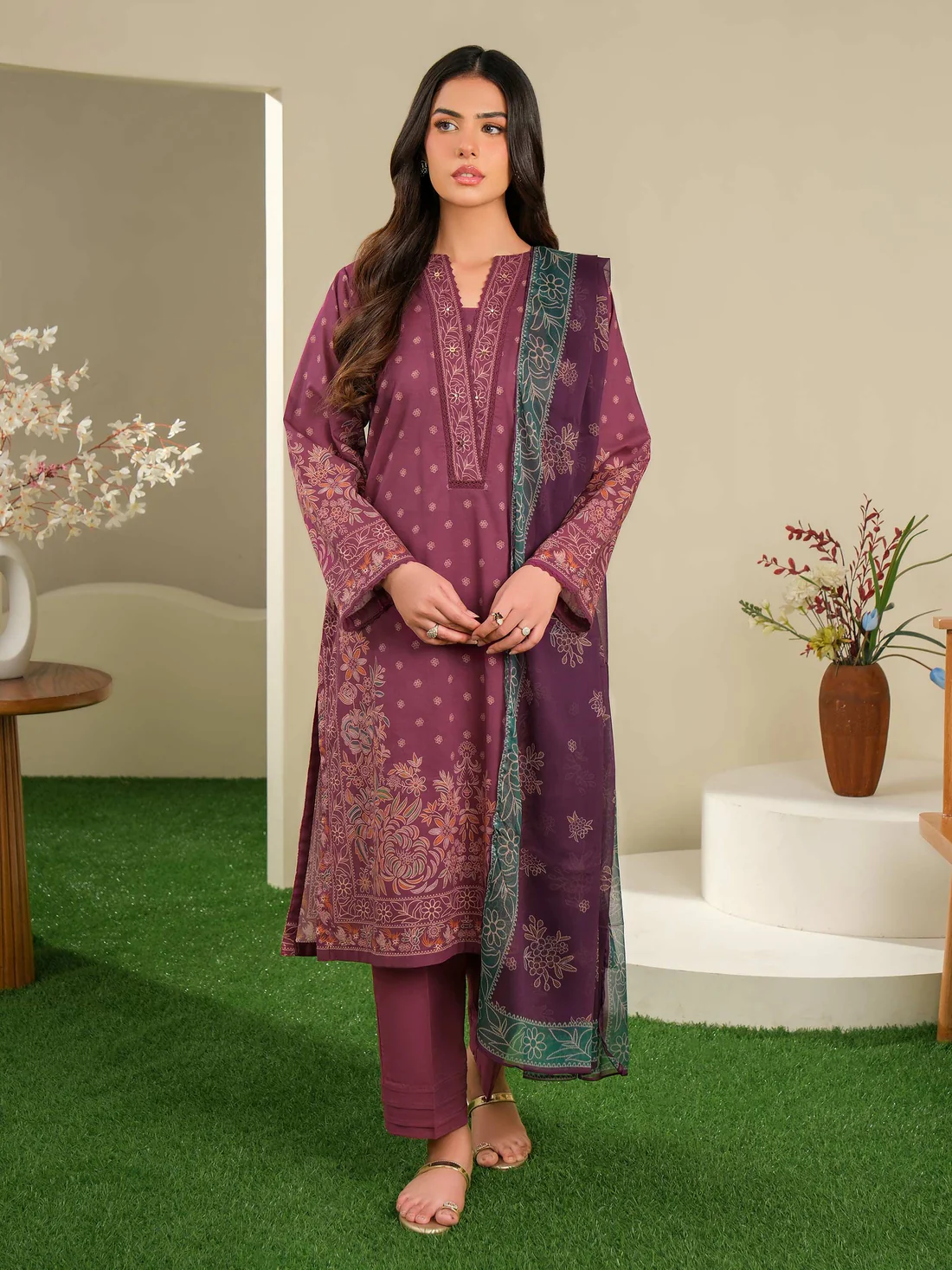 3 Piece Printed Lawn Unstitched Suit U3742SU Plum Summer Collection