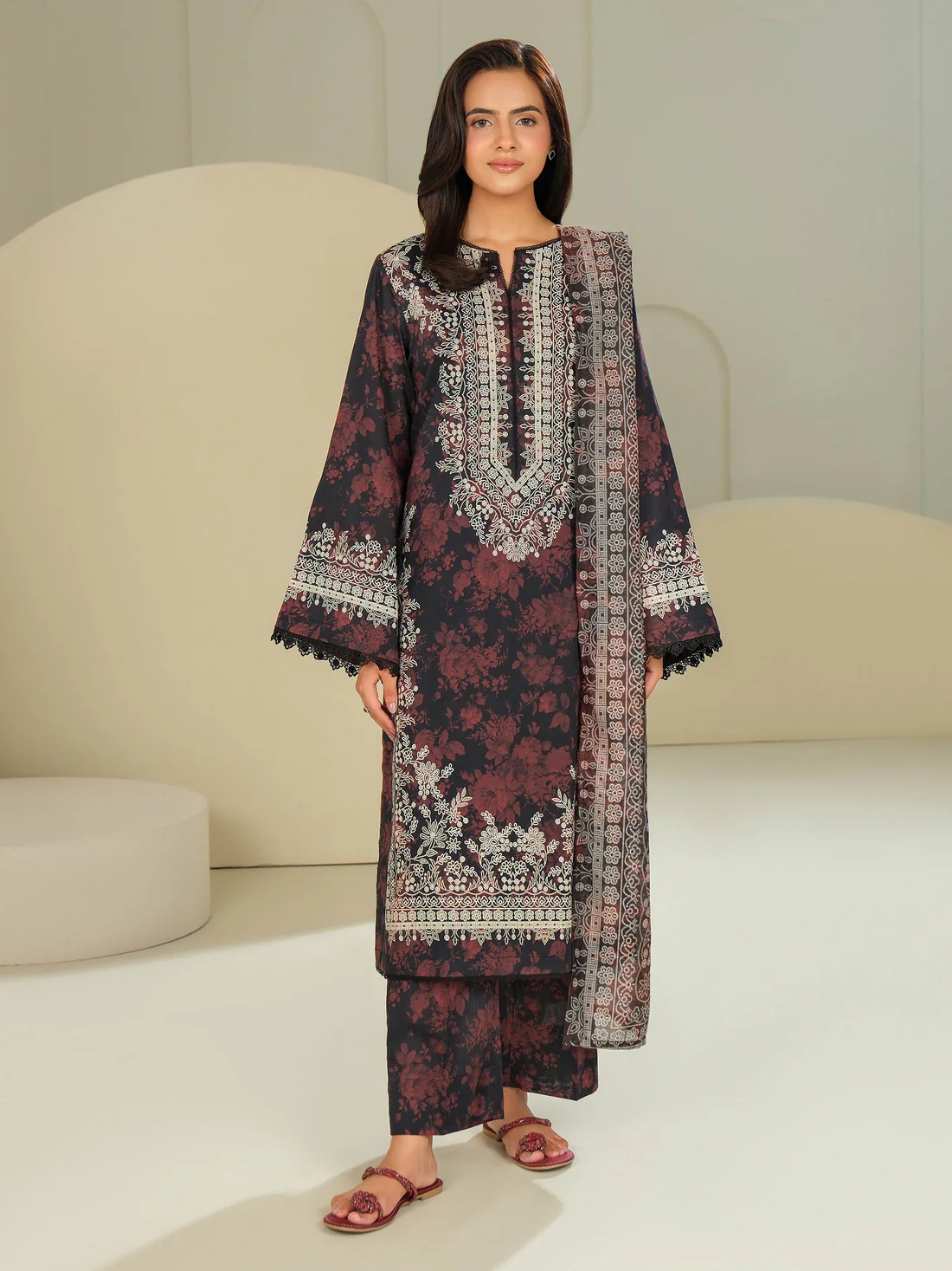 3 Piece Paste Print Lawn Unstitched Suit U3899SU Black Summer Collection