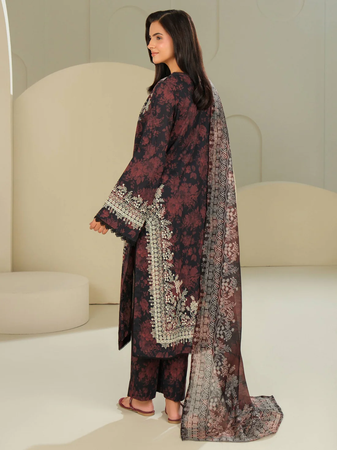 3 Piece Paste Print Lawn Unstitched Suit U3899SU Black Summer Collection - Image 2