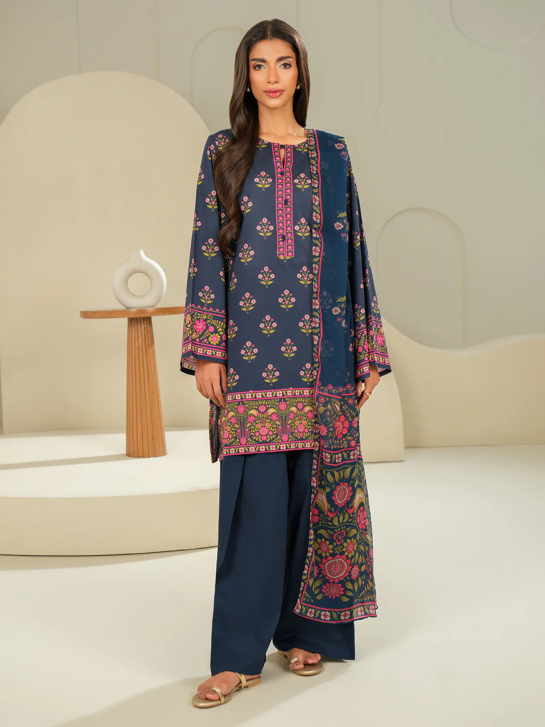 3 Piece Printed Lawn Unstitched Suit U4076SU Blue Summer Collection