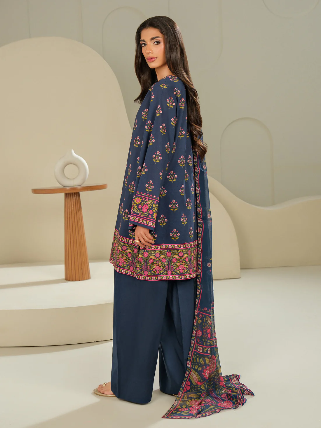 3 Piece Printed Lawn Unstitched Suit U4076SU Blue Summer Collection - Image 2