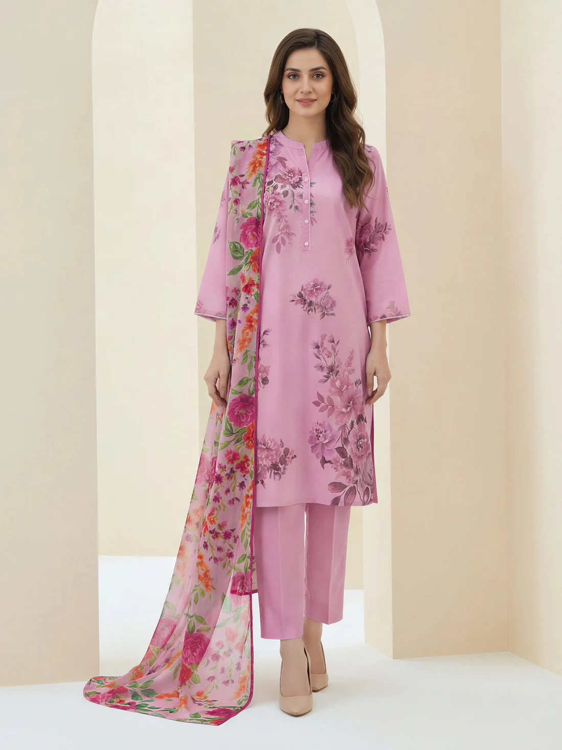 2 Piece Printed Lawn Unstitched Suit U4431SD Purple Silk Dupatta Summer Collection