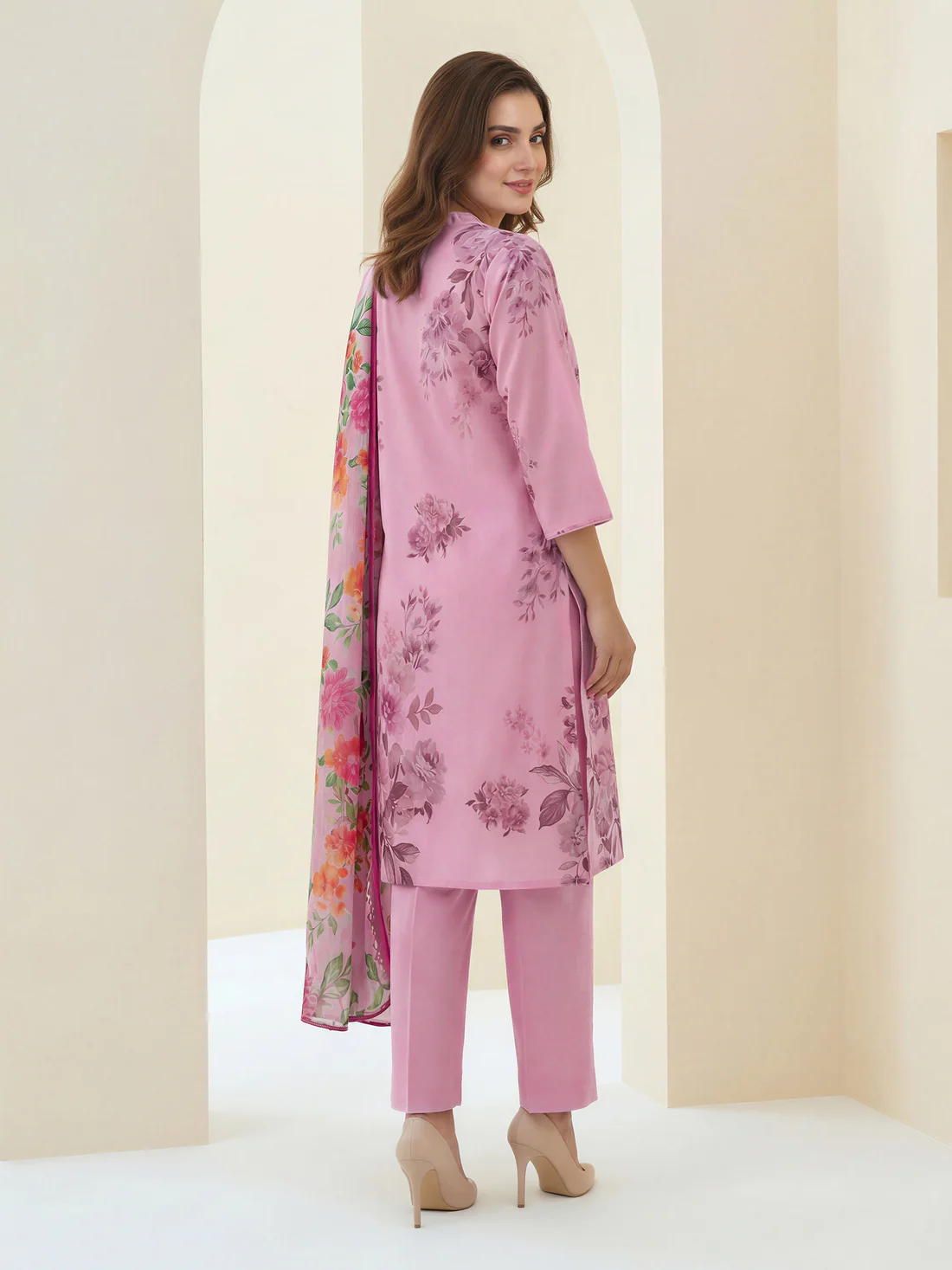 2 Piece Printed Lawn Unstitched Suit U4431SD Purple Silk Dupatta Summer Collection - Image 2